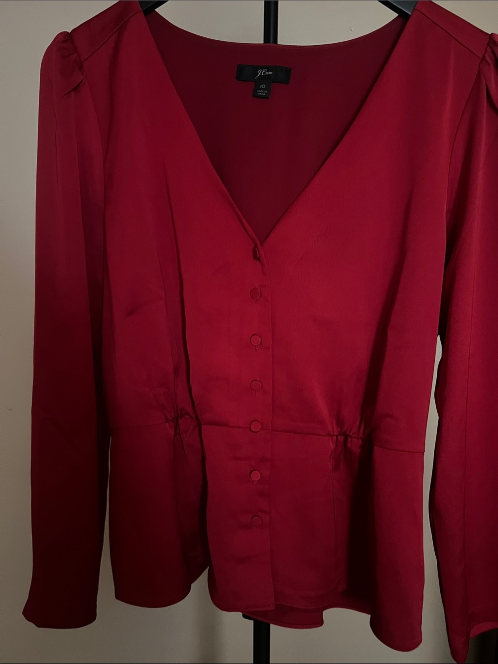 Deep Red Button-Front Blouse